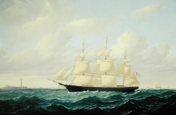 'Dashing Wave' clipper ship off Boston Light, 1855